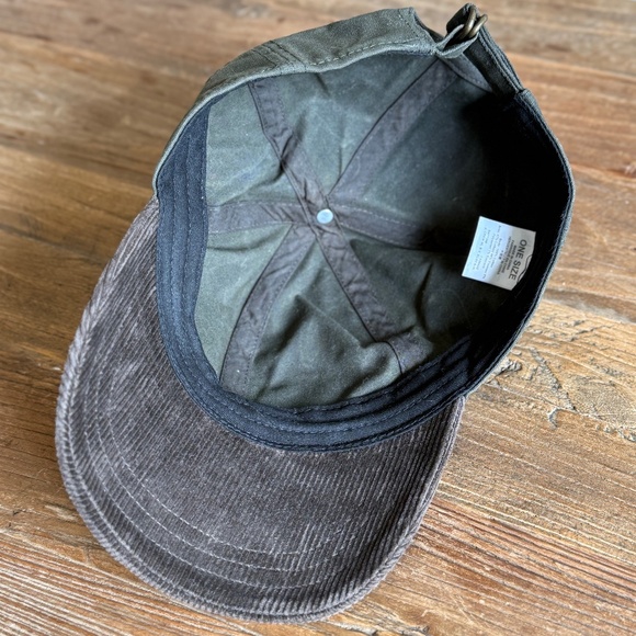 J Crew Hat Mens Strapback Olive Green Waxed Canvas and corduroy Cap - Picture 6 of 7